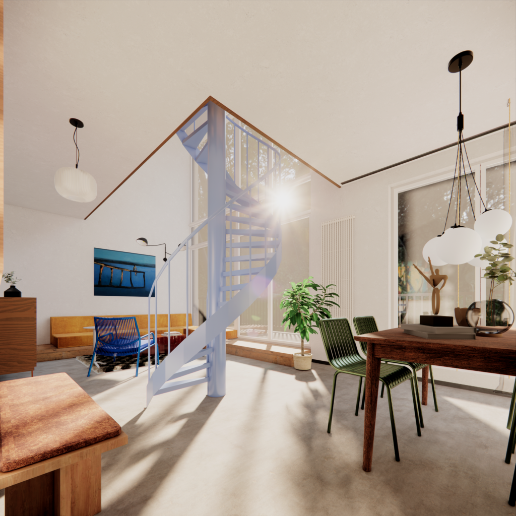 Projekt mieszkania z antresolą - schody na antresolę