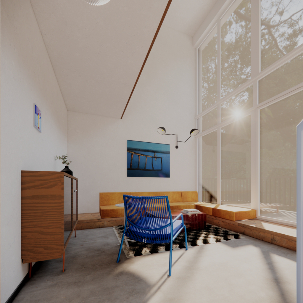 Salon w mieszkaniu z antresolą