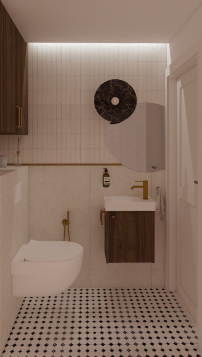 PROJEKT TOALETY W TYCHACH w stylu retro, vintage, prl. Płytki cegiełki