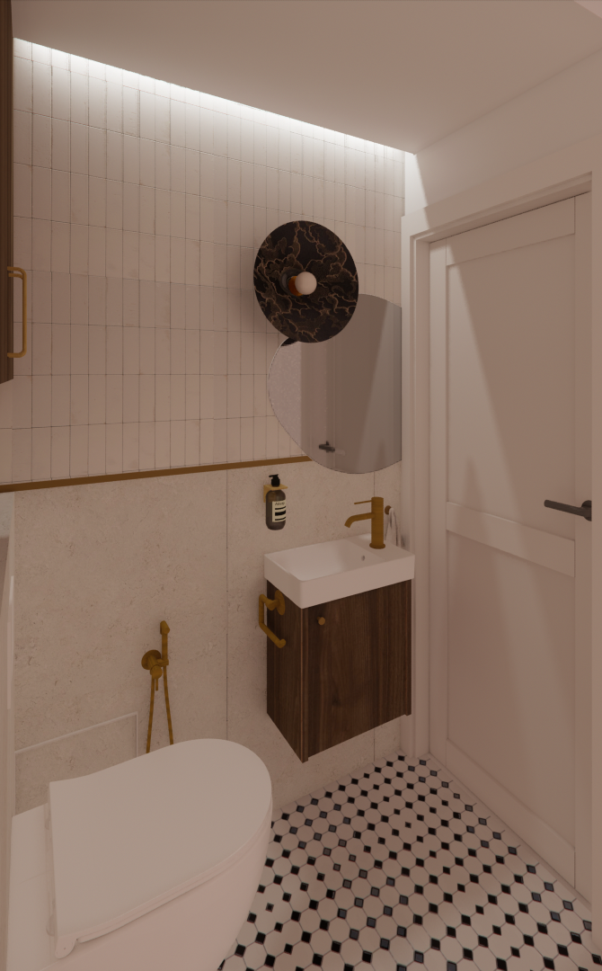 PROJEKT TOALETY W TYCHACH w stylu retro, vintage, prl. Płytki cegiełki