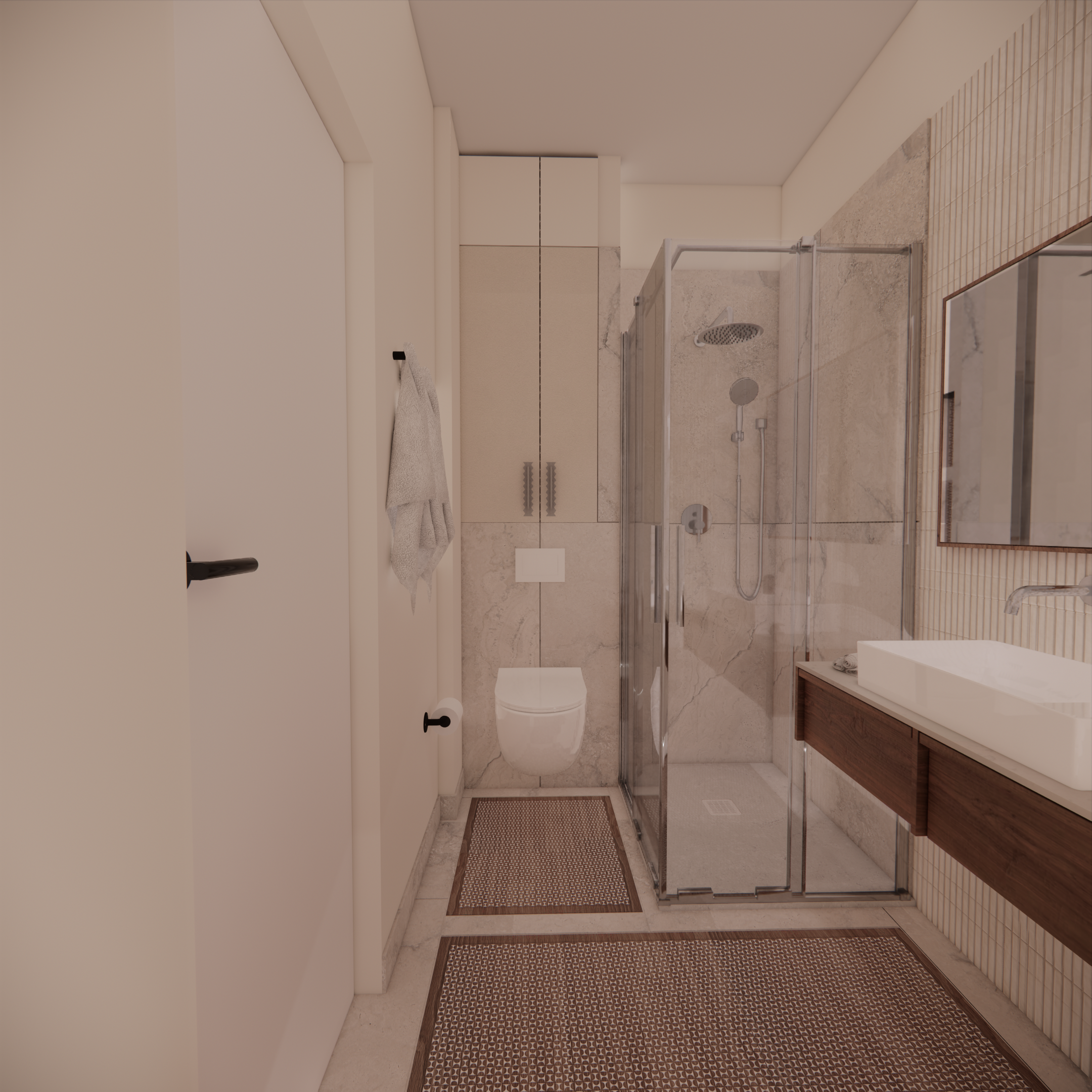 Projekt łazienki w mieszkaniu w Warszawie. Łazienka z prysznicem