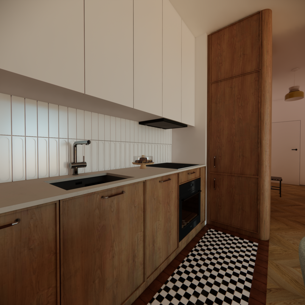 Projekt mieszkania w Warszawie - kuchnia z forniru