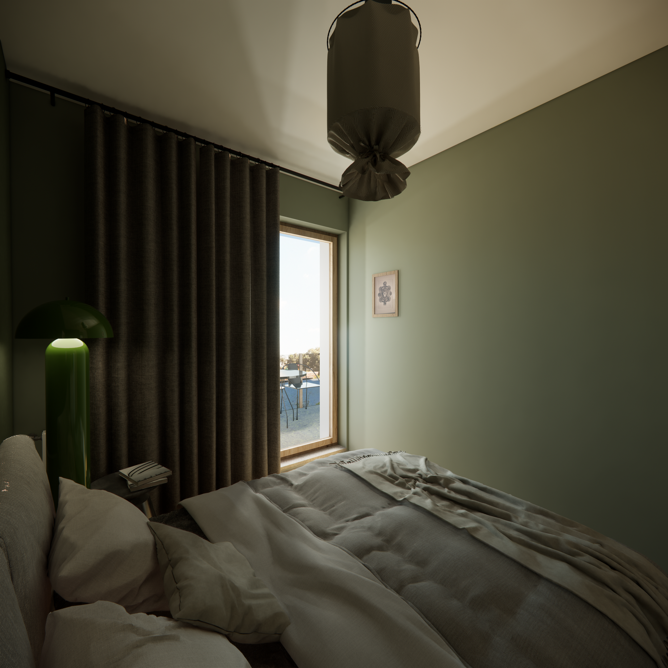 Projekt mieszkania w Warszawie - projekt sypialni. Tynk dekoracyjny w sypialni