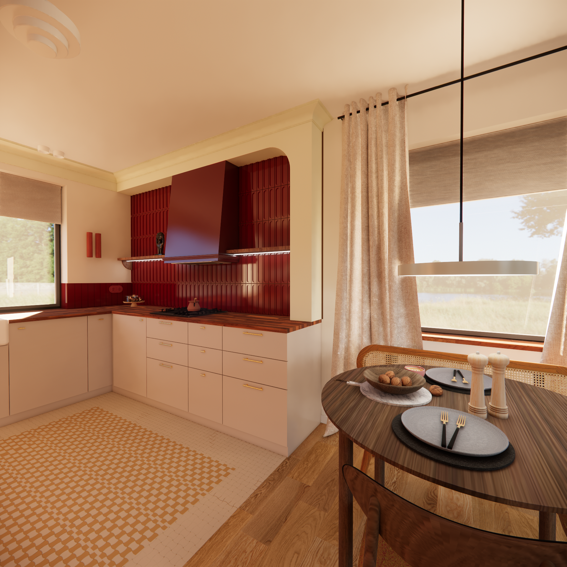 Kuchnia w stylu vintage- warszawskie gorseciki, bordo i kolor palonego masła