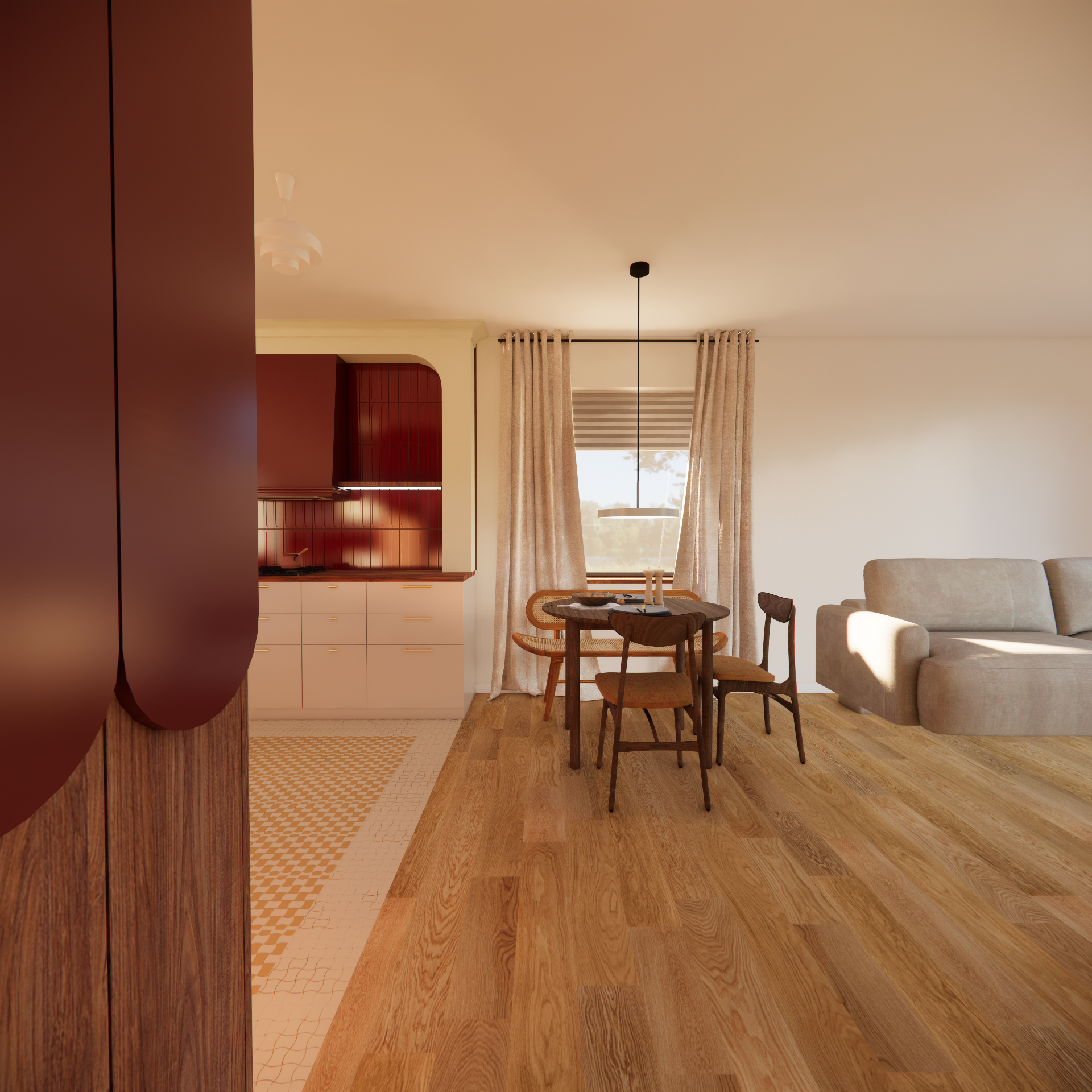 Kuchnia w stylu vintage- warszawskie gorseciki, bordo i kolor palonego masła