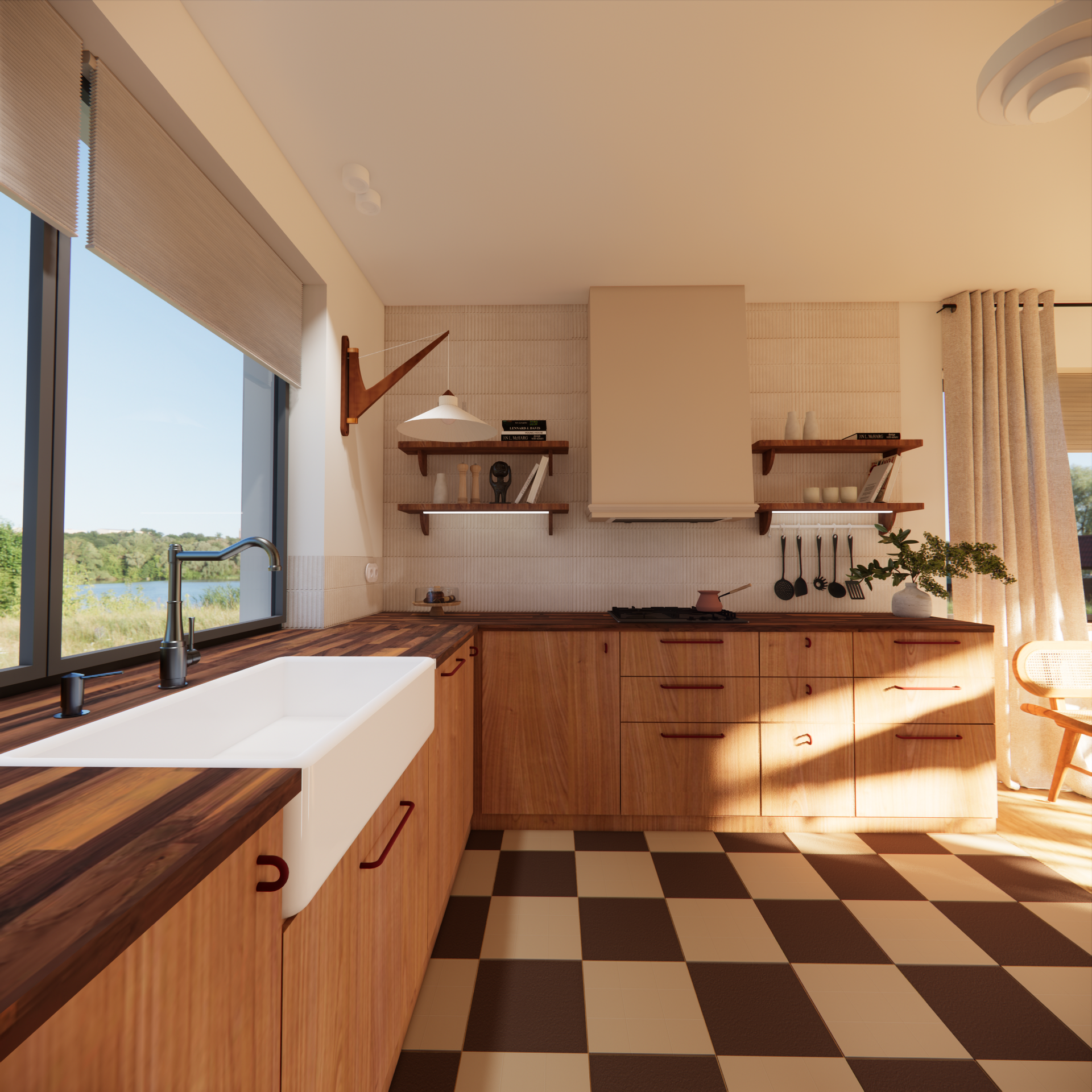 Projekt kuchni w domku jednorodzinnym na wsi w stylu retro, vintage, oldschoolowym