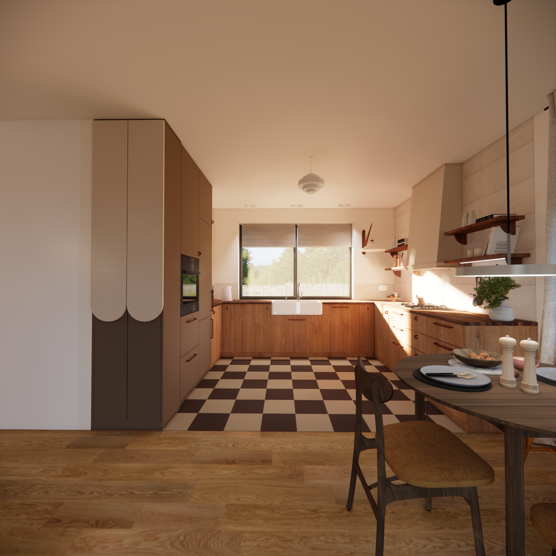 Projekt kuchni w domku jednorodzinnym na wsi w stylu retro, vintage, oldschoolowym