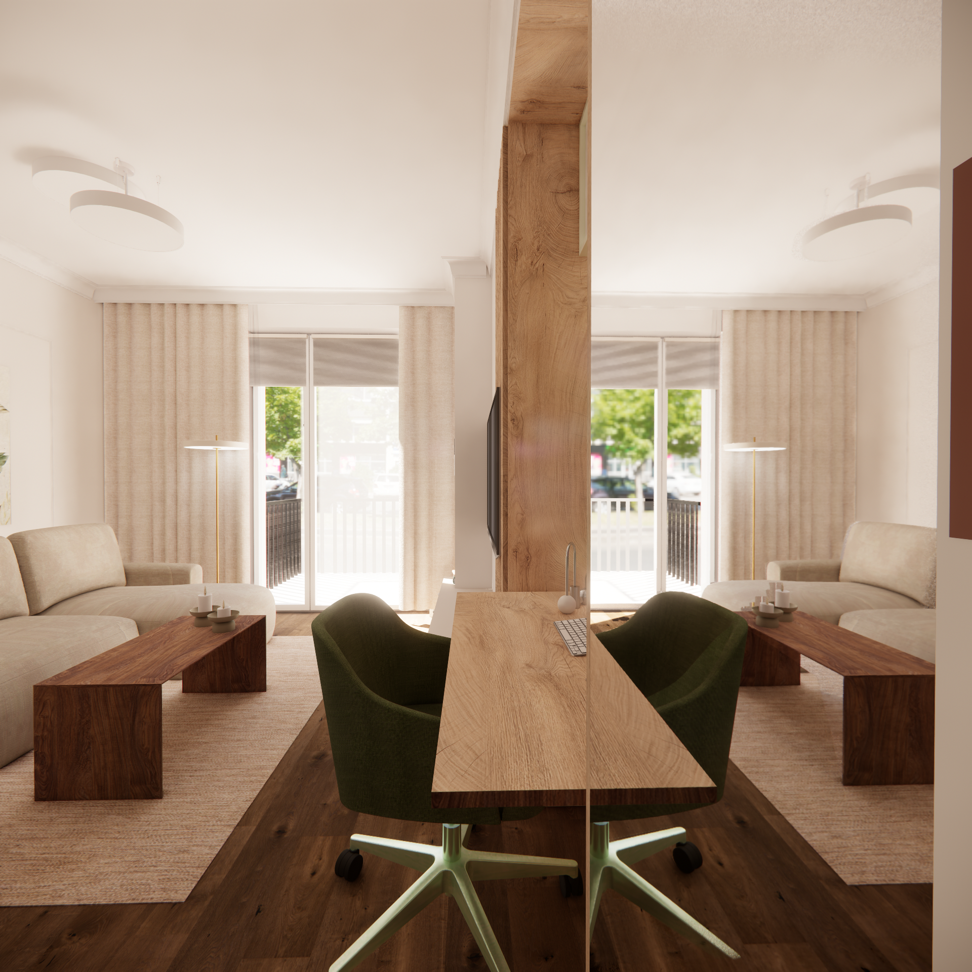 Projekt mieszkania w Warszawie - projekt salonu z home office