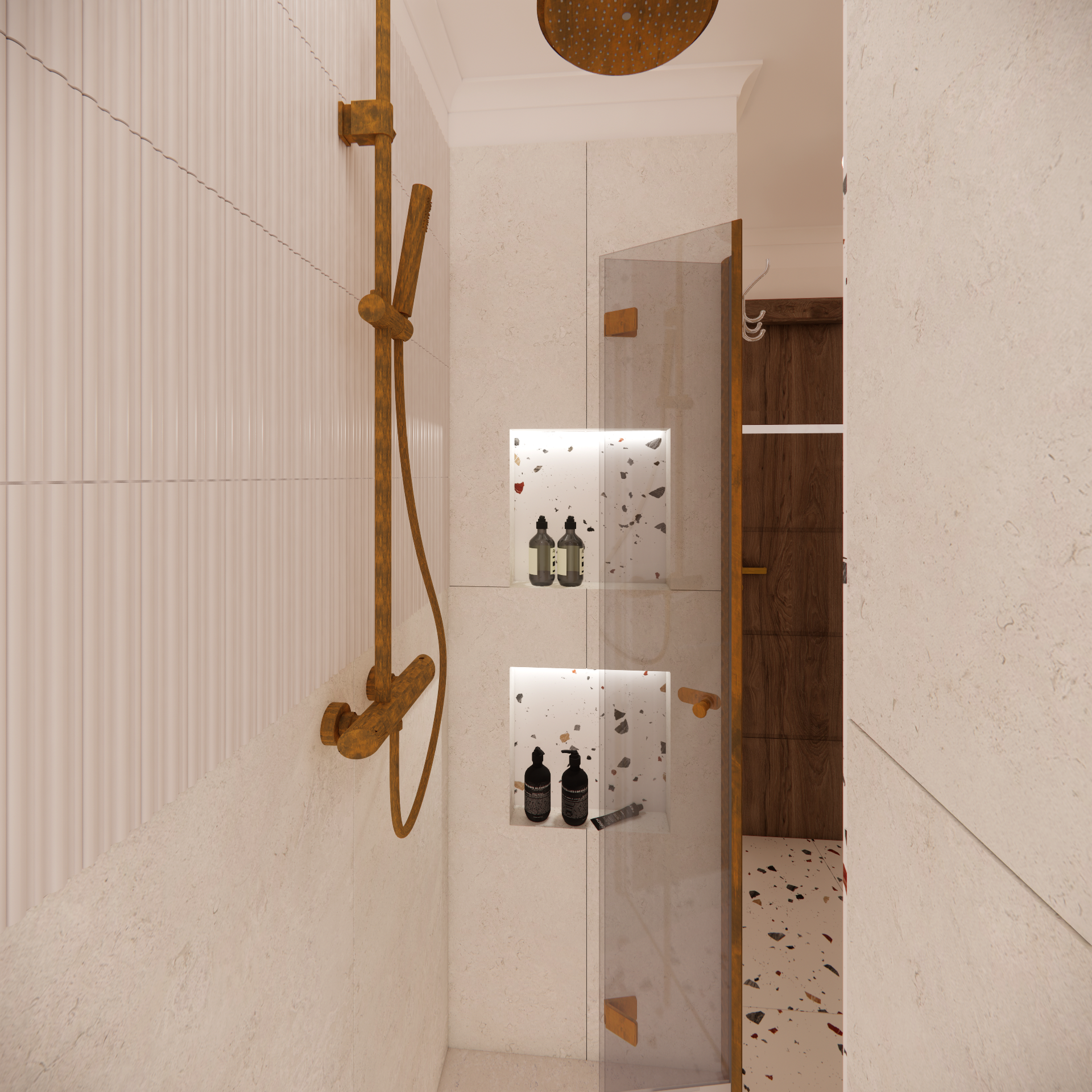 Pastelowa łazienka z lastryko