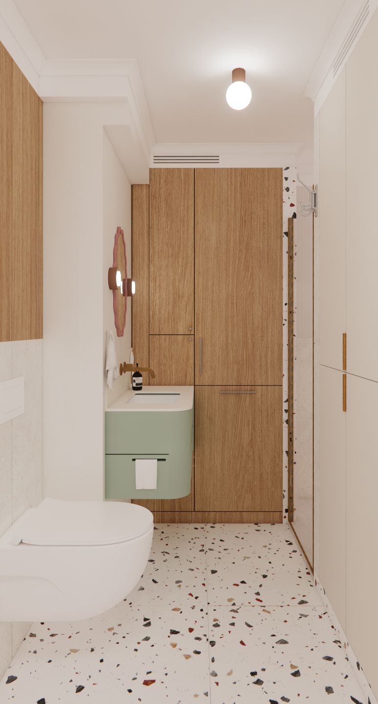 Pastelowa łazienka z lastryko