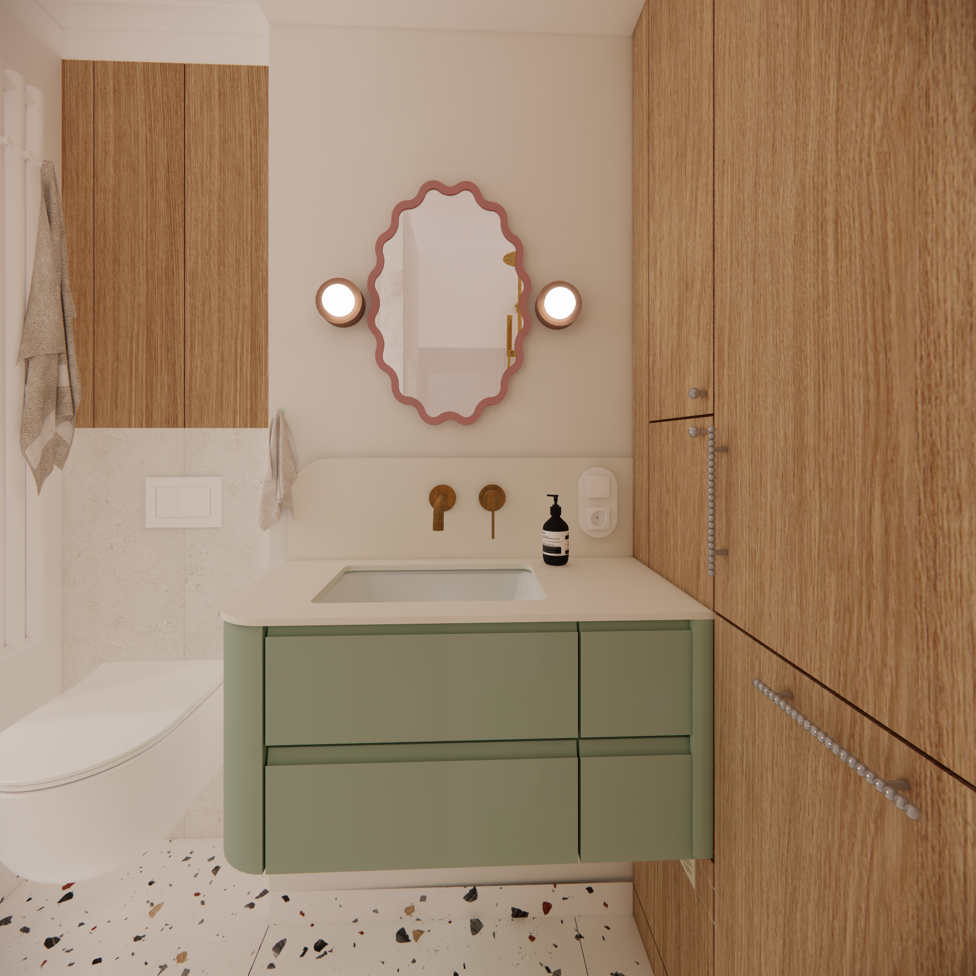 Pastelowa łazienka z lastryko