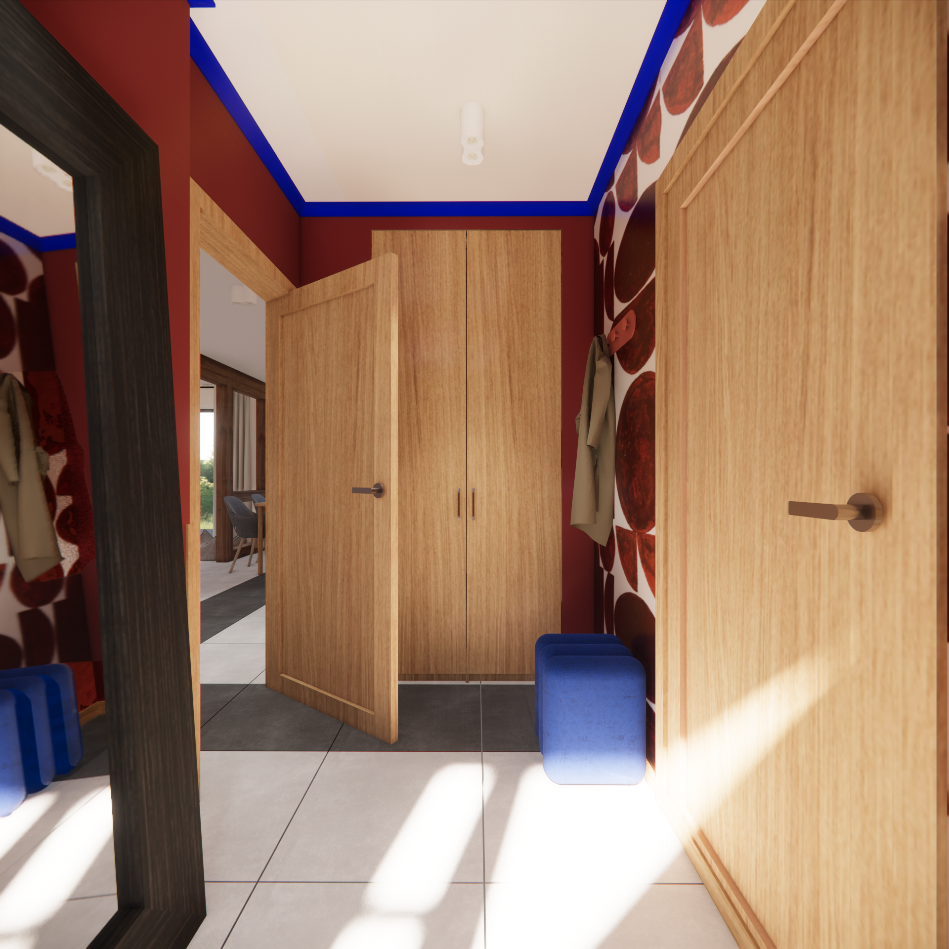 Projekt wnętrza - hol z tapetą