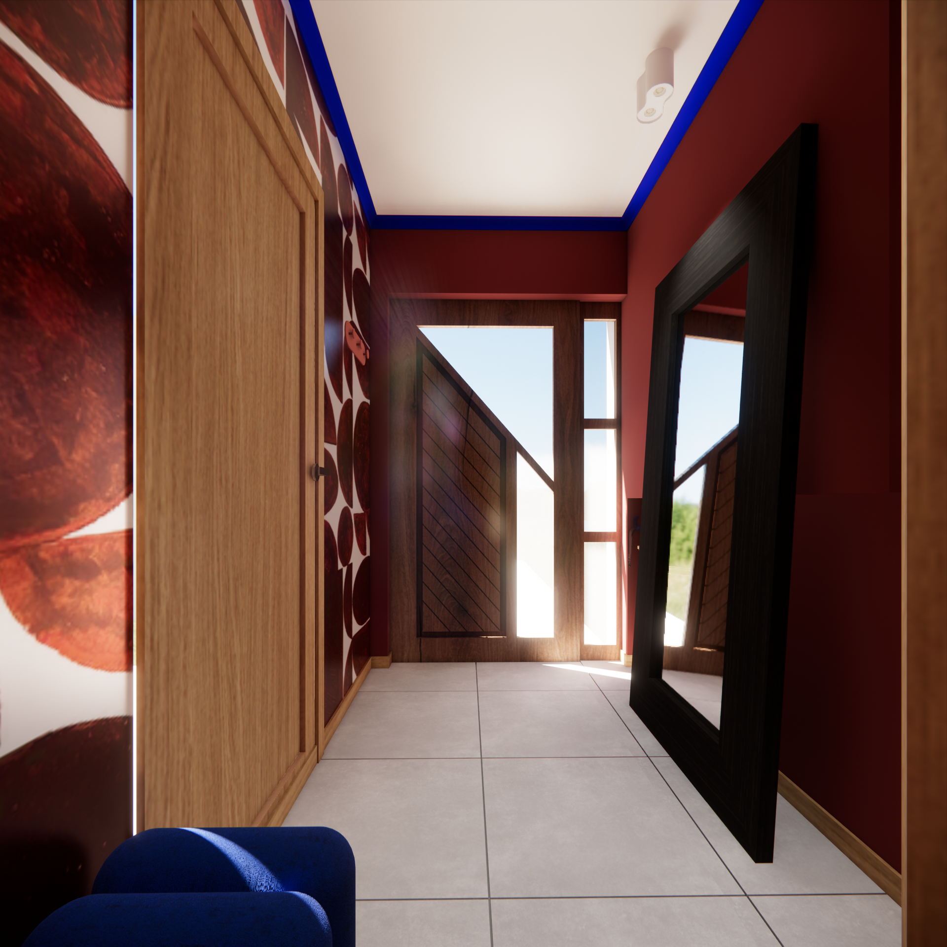 Projekt wnętrza - hol z tapetą