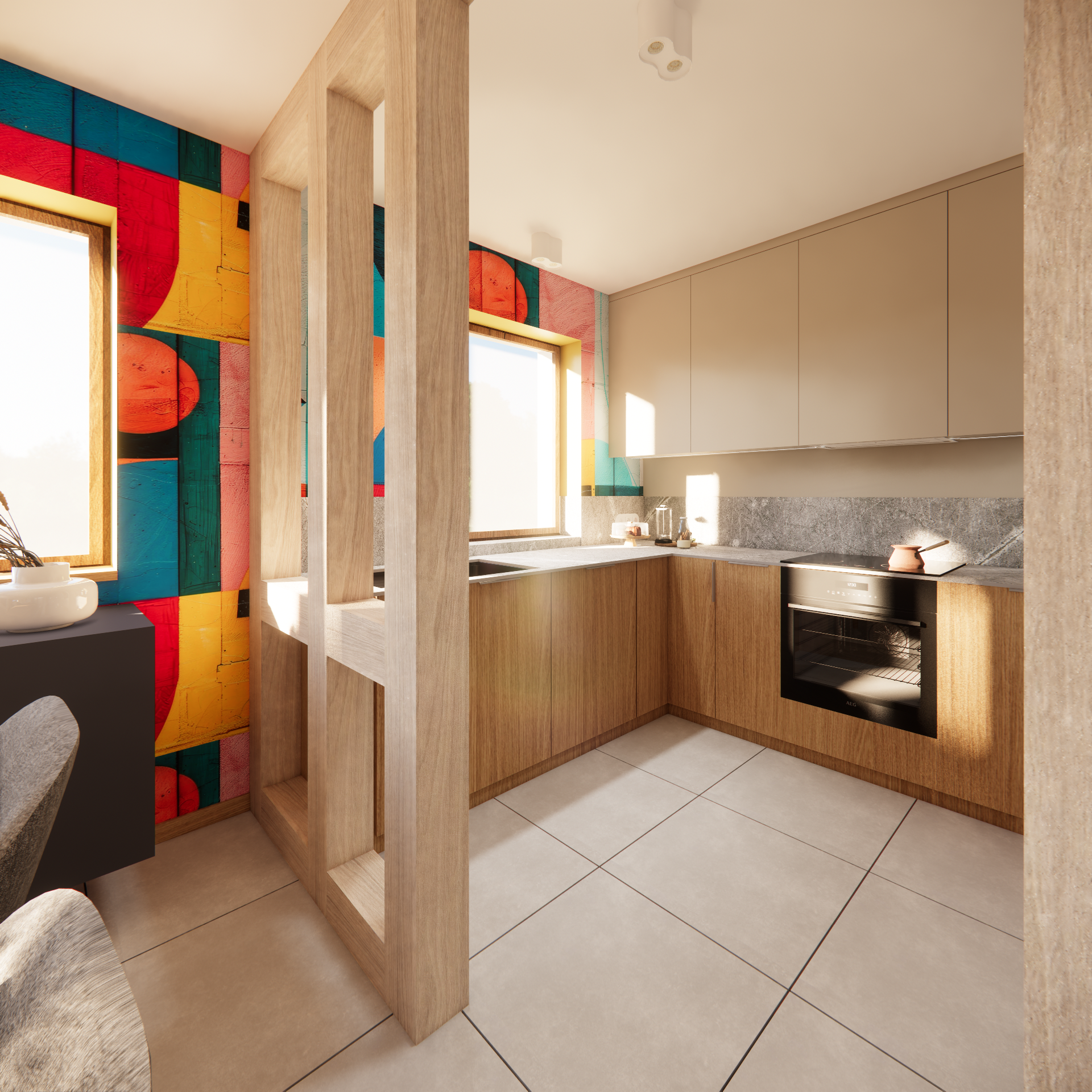 Projekt domu pod Warszawą. Tapeta w jadalni