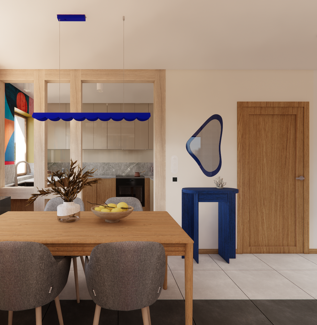 Projekt domu pod Warszawą. Tapeta w jadalni