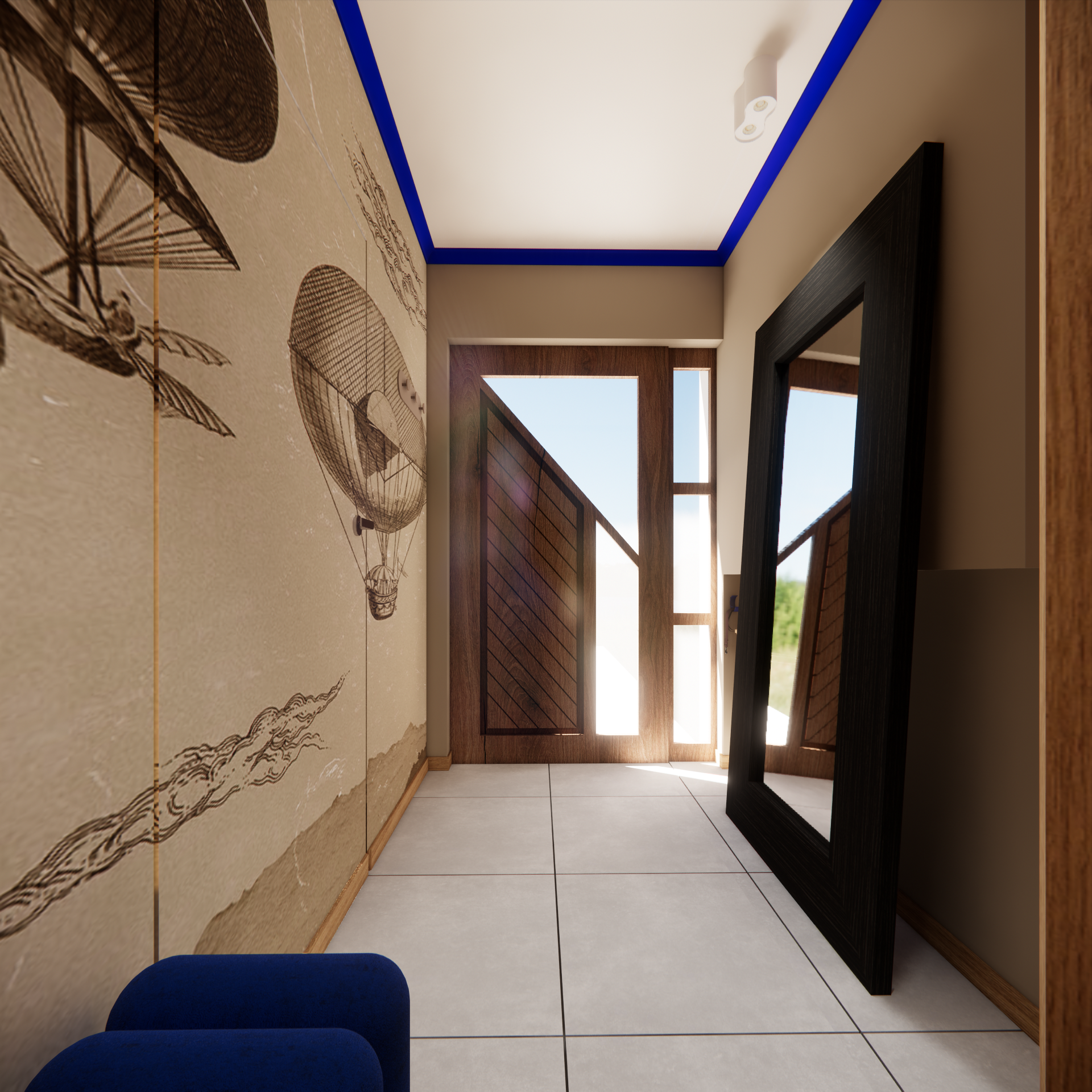 Projekt wnętrza - hol z tapetą