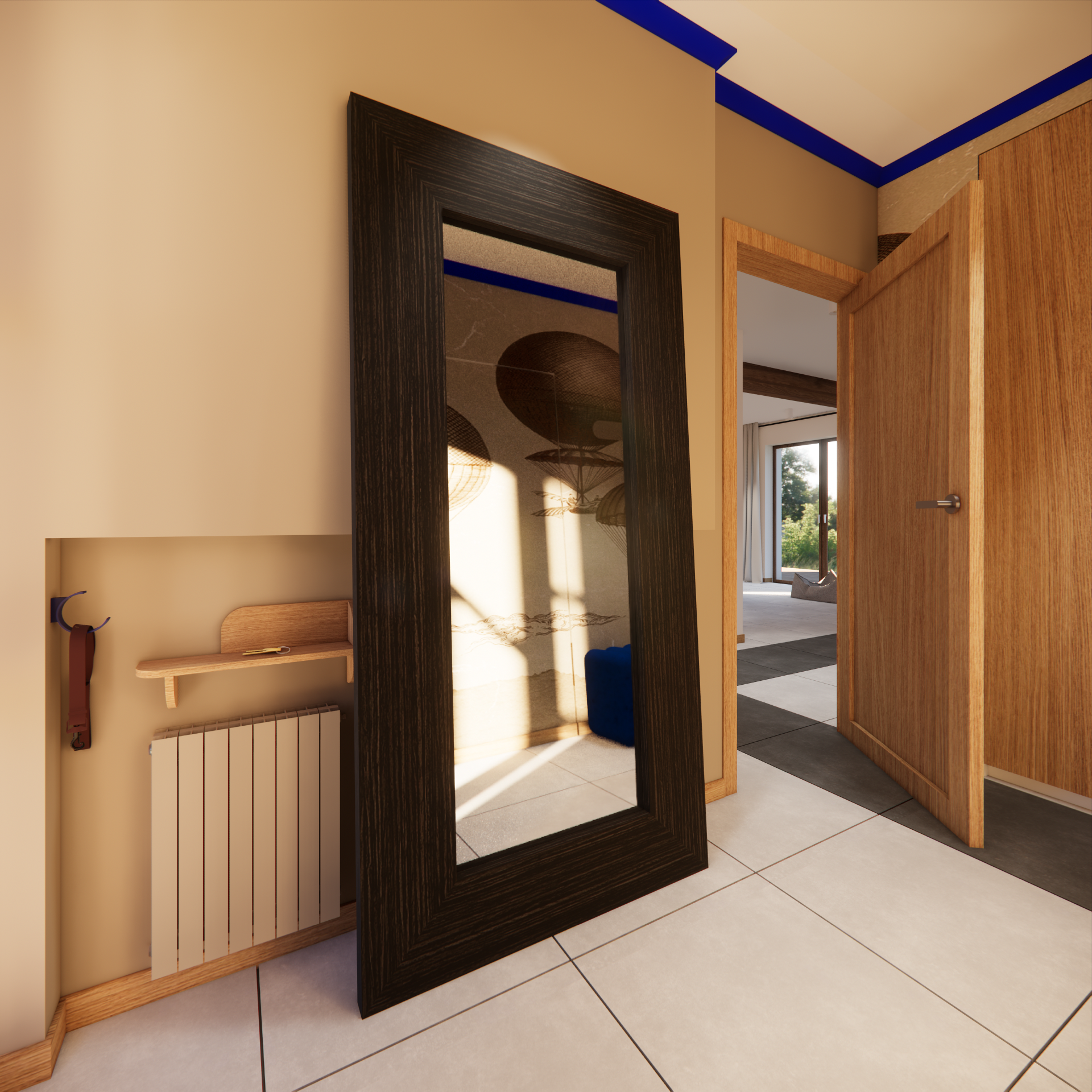 Projekt wnętrza - hol z tapetą